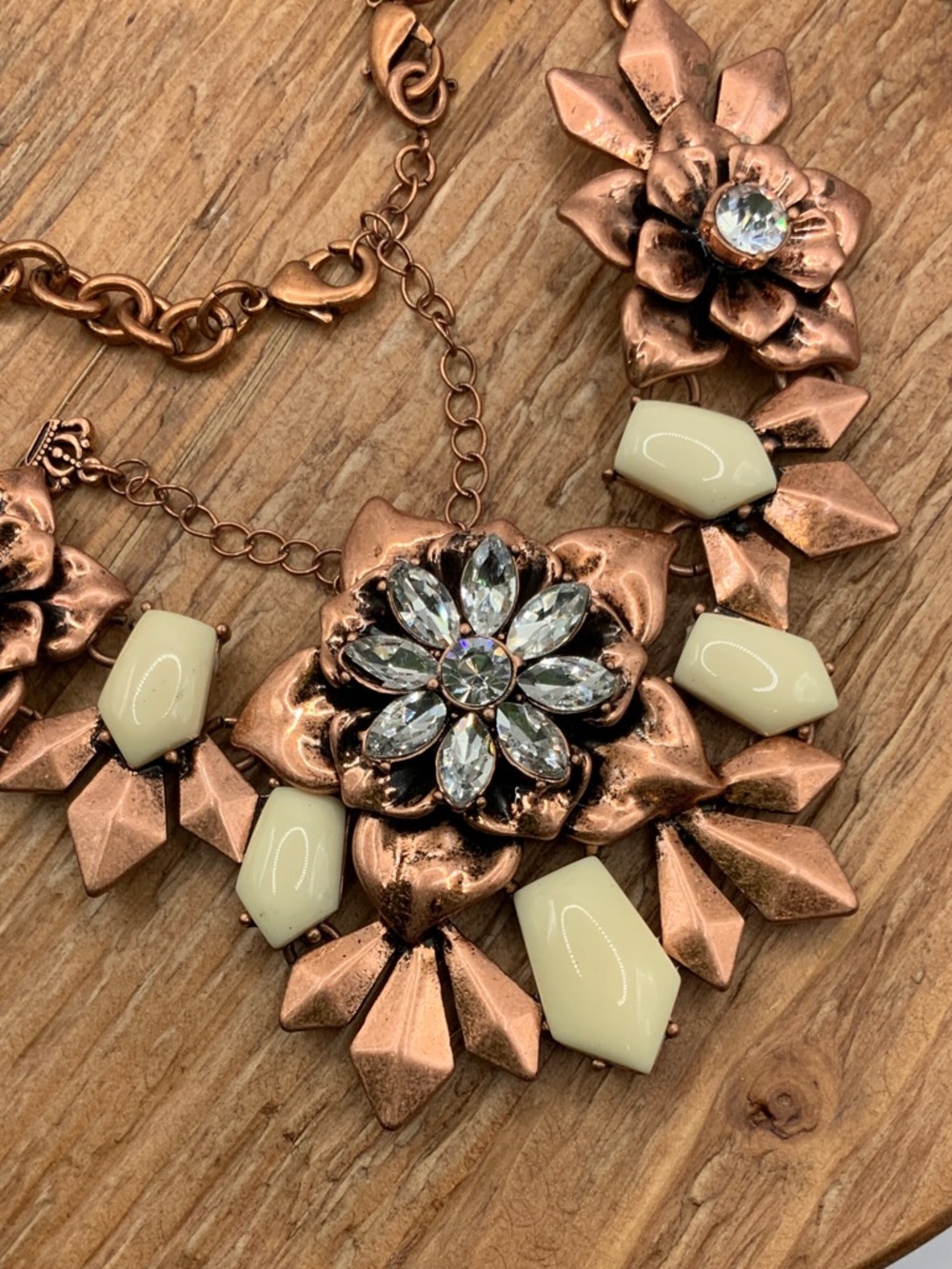 Premier Designs Well Spent Copper Floral with Cream and Clear Accents Necklace